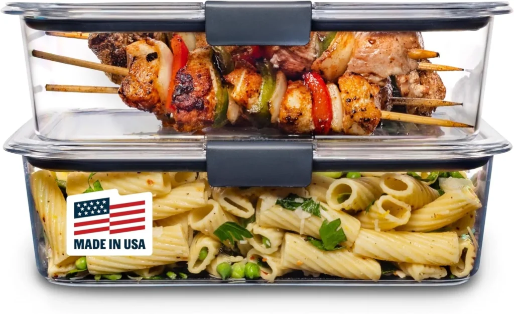 Airtight meal prep food storage containers with secure locking lids, proudly Made in USA