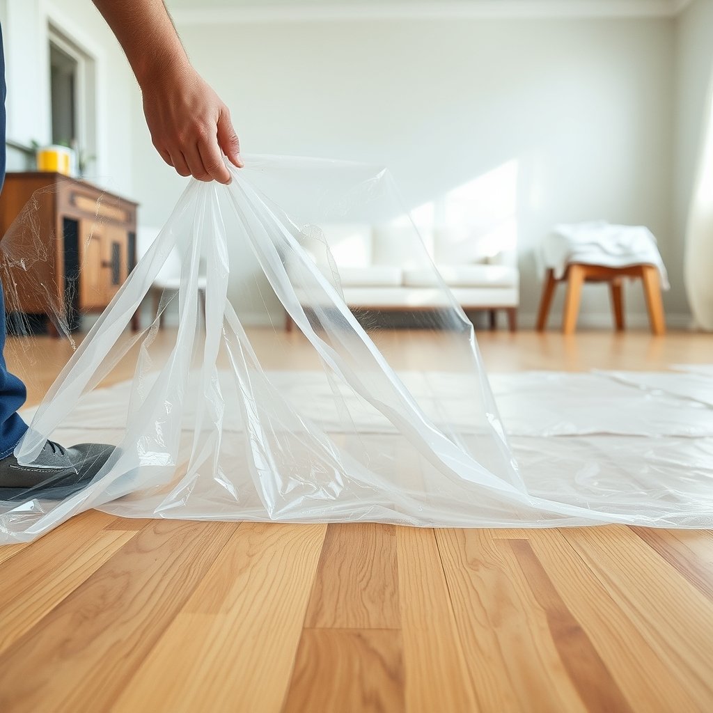 plastic dropcloth in action